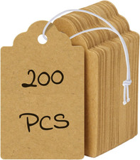 Uniclife 200 Pcs Kraft Price Tags with Elastic String Attached Writable Brown Kr