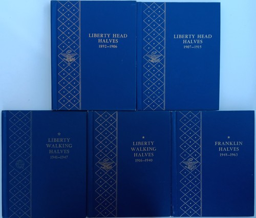 5 Whitman Half Dollar 50c Coin Album Lot: Liberty Head Halves, Walking, Franklin