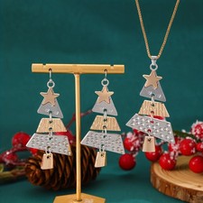 Women's Christmas Tree Layered Pendant Necklace Earrings Set Festive Party Gift