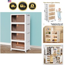 4 Tier Plastic Storage Bins with Lid 23QT - Stackable Storage Bins with Wheel...