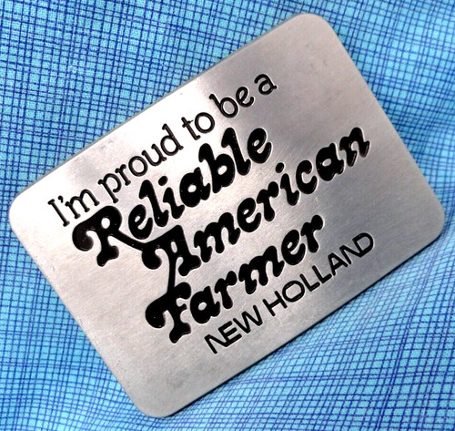 Reliable American Farmer Belt Buckle New Holland Tractor Promo Vtg 80s .XTT765
