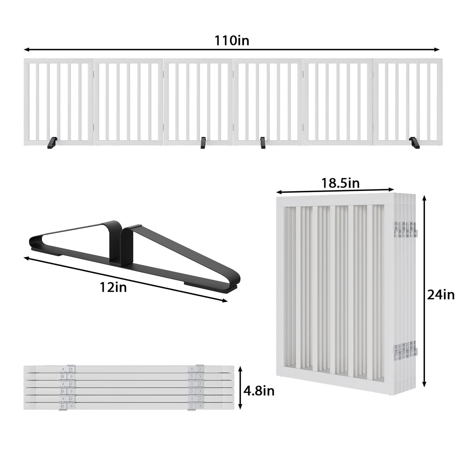 Wooden Dog Gate Freestanding Foldable 6 Panel Pet Gates Extra Wide Dog Gates...