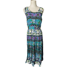 Vintage 90s Dressworks Blue & Purple Sleeveless Graphic Midi Dress Size 10