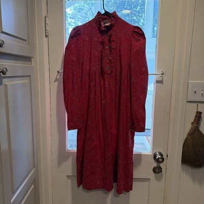 Vintage Laura Ashley Dress Red blue Floral Cottage Prairie US Size 14