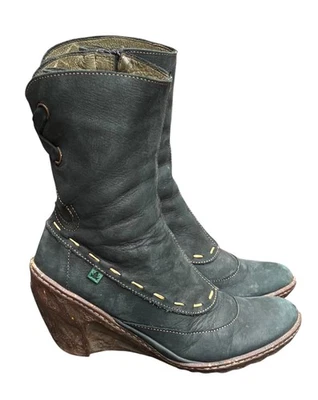 EL NATURALISTA Green Nubuck Leather Wedge Boots Excellent Condition UK 3 EU 36 - Image 1 of 4