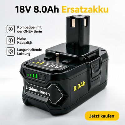 8,0Ah 18V Akku für RYOBI ONE+ P108 P109 RB18L50 Lithium Ersatzakku