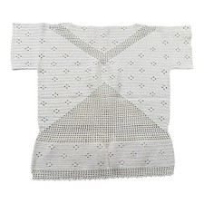 Vintage Style Crochet Knit Top Cream Short Sleeve Open Weave Unbranded