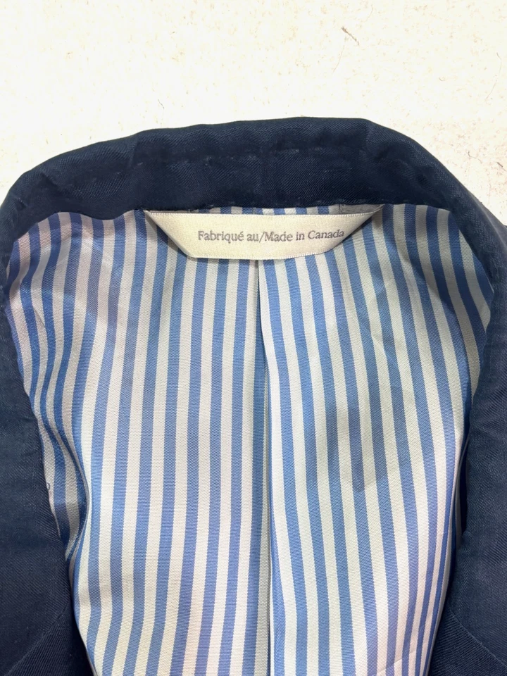 Blazer Chaqueta Samuelsohn 48L Azul Marino Lino Seda Traje Deportivo Abrigo Cirujano Puños Foto 4 de 4