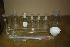 Lot of 18 Pieces Vintage Laboratory Glass -Bottles -Flasks ++ Kimax -Pyrex++