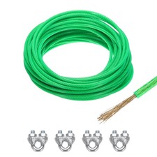 1/4 Green Vinyl Coated Wire Ropes 49ft Galvanized Steel(4PCS M6 Loop Sleeves)