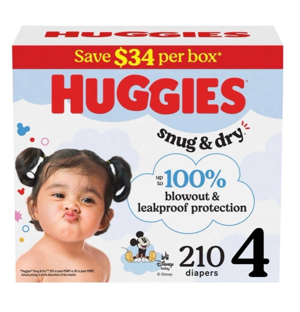 Huggies Snug & Dry Baby Diapers Size 4 , 22-37 lbs- 210 Count