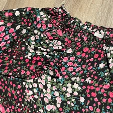 Talbot Women Floral Peasant Long Sleeve Blouse Top Smocked Neckline Black Pink