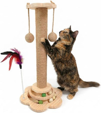 Cat Scratching Post, 15 Inches Kitten Scratcher Sisal Rope with 2 Dandling Balls