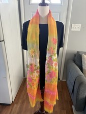 Vintage Scarf With Floral Daisy Print Boho Flower Power Hippie