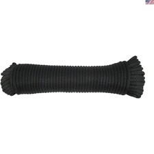 QNR 1/4" Black Polyester Rope, Solid Braid Dacron Utility Rope, 100 ft Hank, ...