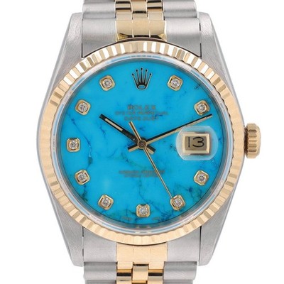 Rolex Datejust 16233 Two-Tone 18KY & Steel Diamond Turquoise Stone Dial Watch