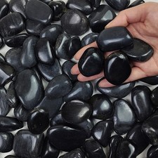 5 lbs Polished Black River Rocks, 1-2 Inch Decorative Pebbles for Indoor Plan...