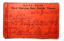 1941 U.S. NAVAL AIR STATION NORFOLK, VIRGINIA GATE PASS &ldquo;GOOD UNTIL REVOKED&rdquo;