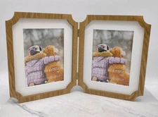 Double Photo Frame Wood Hinged Vintage Drexel Heritage Natural Wood Grain
