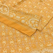 Indian Vintage Dupatta Mustard Pure Georgette silk Long Stole Hand Embroidered
