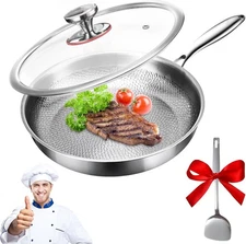 PakaLife Titanium Pan with Hammer & Lid,10.23'' & Stainless Silver 