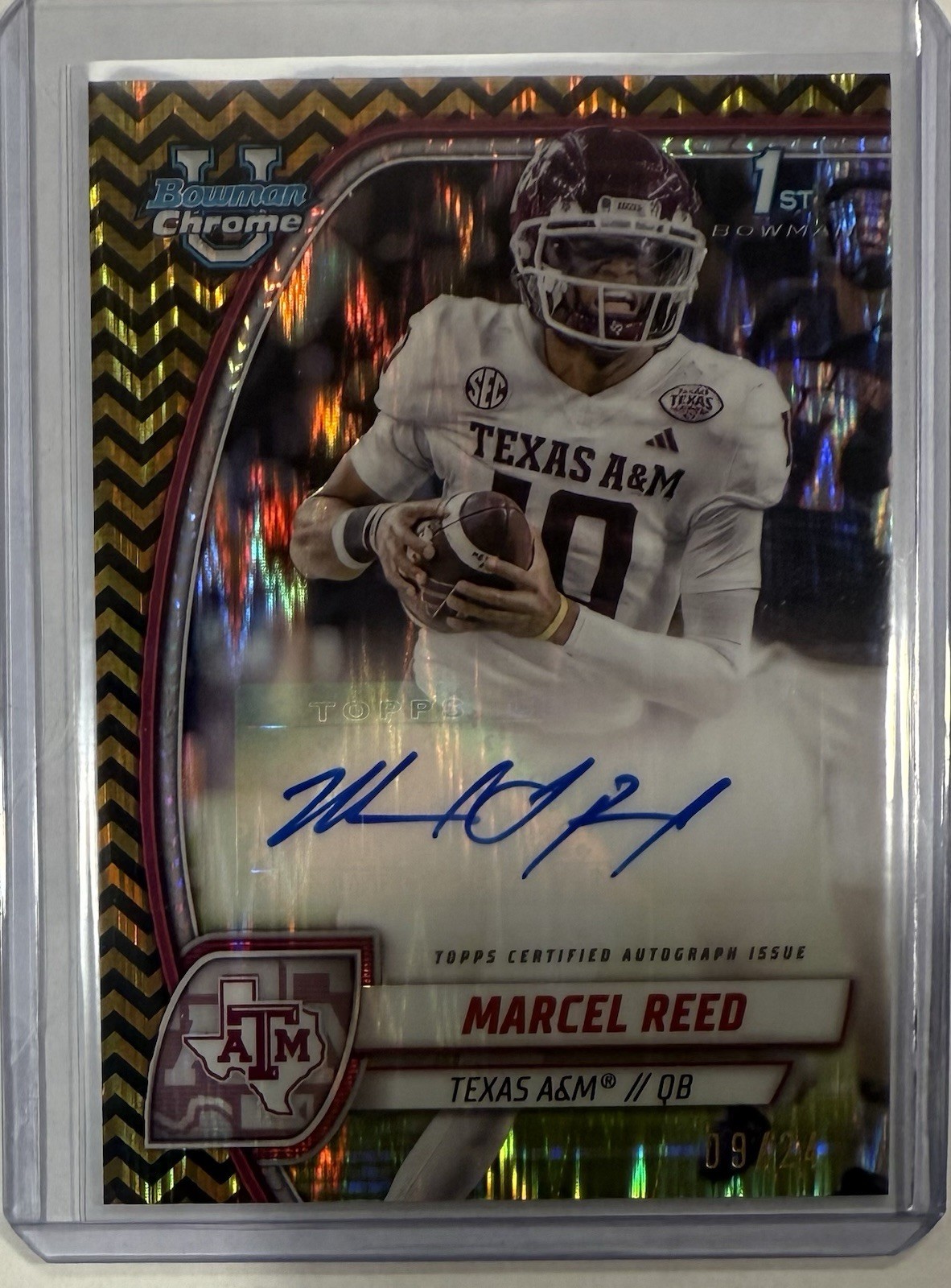 2024 Bowman U Chrome Black & Gold Stealth Refractor #/24 Marcel Reed #PA-MR Auto
