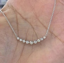 Women's 1Ct Round Lab Created Diamond Dainty Bar Necklace 14K White Gold Plated