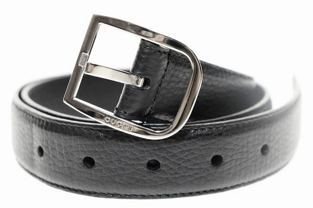 Gucci Ceinture Cuir 32 Noir Boucle Argentée Vintage Unisexe 73,5 83,5cm