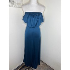 1970s Disco Era Teal Ruffle Flounce Strapless Maxi Dress – True Vintage/Handmade