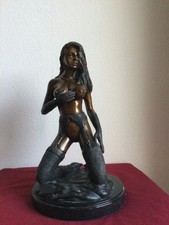 SKULPTUR GROSSE FIGUR EROTIK NACKTE FRAU BRONZE NUDE STATUE EINZIGARTIG 7,7KG 