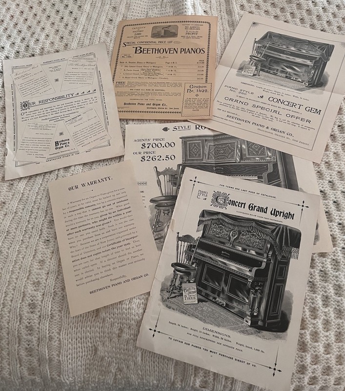 NICE LOT OF EARLY PIANO EPHEMERA - BEETHOVEN PIANO & ORGAN CO.