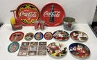 Coca-Cola Collectible Lot Trays Plates Glasses Bucket Cards 16 Pieces Vintage