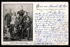 AK Kaiser Wilhelm II. und Kaiserin Auguste Viktoria mit ihren Kindern 1900 