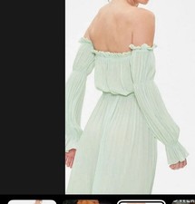 FOREVER 21 Marigold Off-the-Shoulder Maxi Dress Flowy Waist Side Slit Sheer SZ L