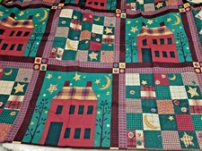 VTG Primitive Saltbox House Button Square Cheater Quilt Panel Cranston 44"x 35"