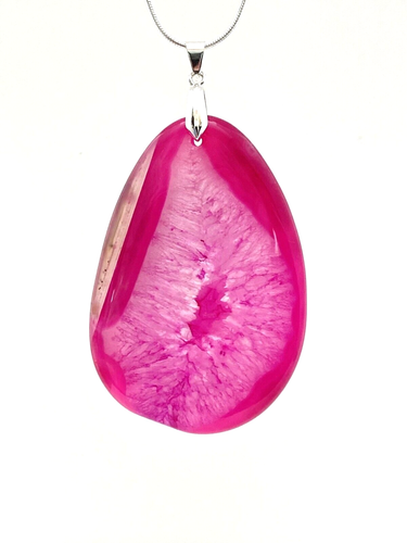 Collier pendentif agate géode druzy onyx rose naturel avec chaîne en argent sterling