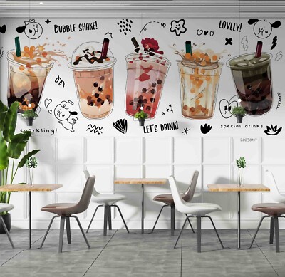 3D Bubble Milk Tea Illustration Self-adhesive Removable Wallpaper Murals 12