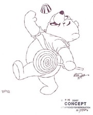 Disney: Dibujo conceptual original de Mike Royer firmado-Winnie The Pooh and Candy