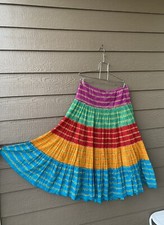 Ralph Lauren Cotton Prairie Floral Tiered Maxi Skirt Size L Blue/White Boho