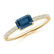 925 Sterling Silver London Blue Topaz Stone Solitaire with Accents Ring Size 7