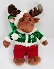 Walmart Christmas Reindeer Moose Brown Snowflake Plush 9" Red Green Stocking Cap