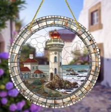 Lighthouse Sun Catcher, Stained Glass Look Acrylic 8 x 8