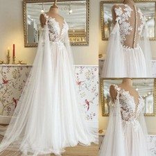 Vintage V Neck Wedding Dresses with Cape Lace Applique A Line Bridal Gowns
