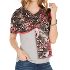 INC Womens Soft Scarf Wrap Pashmina Beautiful Print Garden Flowers Red Black