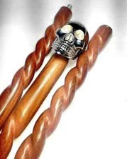 Victorian Solid Brass Handle Skull Head Vintage Wooden Cane Walking Stick New