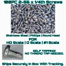 Self Tapping 2-56 x 1/4th Screws 100PC Pack For HO  O  1 Scale