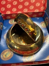 Nice 10cm Flip Top Solid Brass Table Ashtray With Mermaid Logo In Original Box