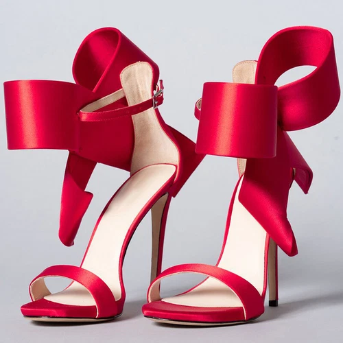Trend Women's Sandals Big Bowtie Decroted Ladies High Heels Bridal Shoes - Foto 12 di 20