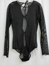 Hanky Panky Shadow Stripe Black Long Sleeve Sheer Bodysuit NWT Size Small