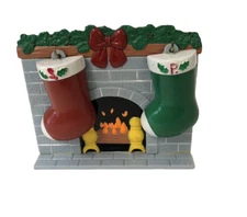 Fireplace With Stockings Napkin Holder Christmas J.S. N.Y VTG Holiday Plastic